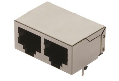 RJI RJ45 2-port jack Cat.5 THT angled