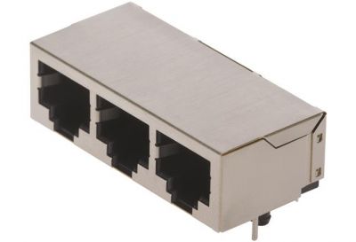 RJI RJ45 3-port jack Cat.5 THT angled