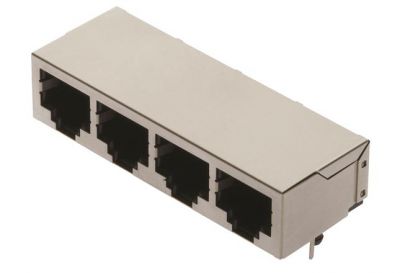 RJI RJ45 4-port jack Cat.5 THT angled