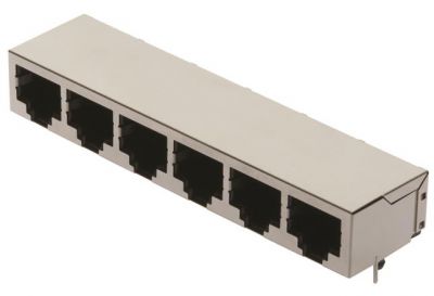 RJI RJ45 6-port jack Cat.5 THT angled