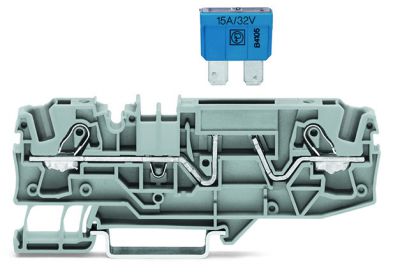 2-conductor fuse terminal blockfor automotive blade-style fuses, gray