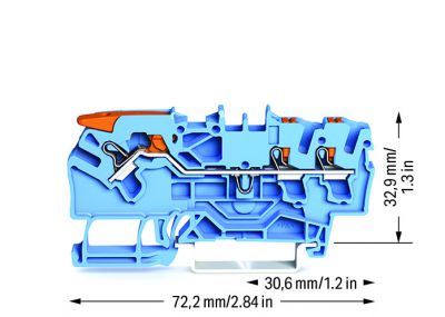 3-conductor through terminal blockwith lever and push-button 2.5 mm², blue