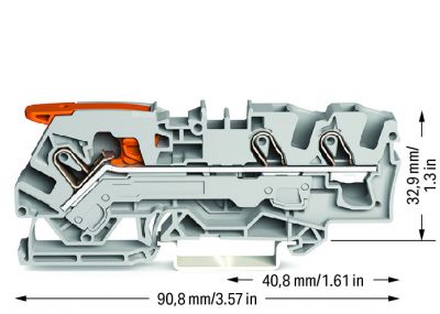 3-conductor through terminal blockwith lever and Push-in CAGE CLAMP® 6 mm², gray