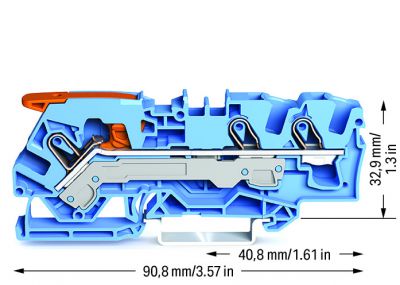 3-conductor through terminal blockwith lever and Push-in CAGE CLAMP® 6 mm², blue