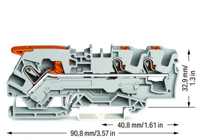 3-conductor through terminal blockwith lever and push-button 6 mm², gray