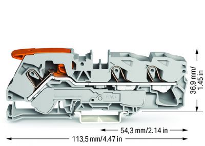 3-conductor through terminal blockwith lever and Push-in CAGE CLAMP® 16 mm², gray