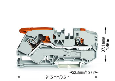 2-conductor through terminal blockwith lever and push-button 16 mm², gray