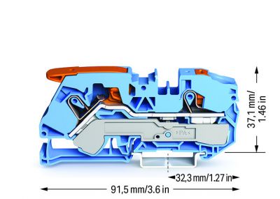 2-conductor through terminal blockwith lever and push-button 16 mm², blue