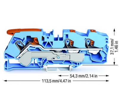 3-conductor through terminal blockwith lever and push-button 16 mm², blue