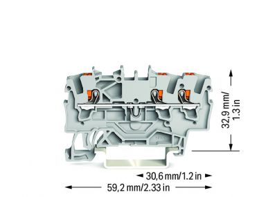 3-conductor through terminal blockwith push-button 1.5 mm², gray