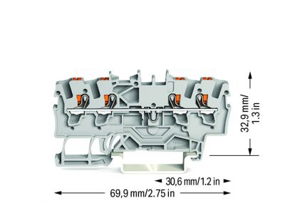 4-conductor through terminal blockwith push-button 1.5 mm², gray