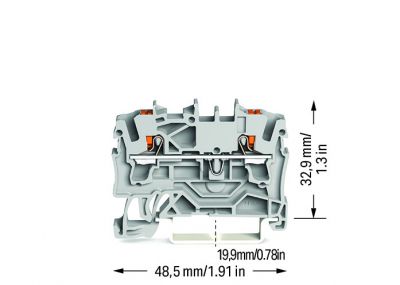 2-conductor through terminal blockwith push-button 2.5 mm², gray