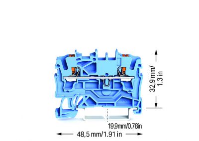 2-conductor through terminal blockwith push-button 2.5 mm², blue