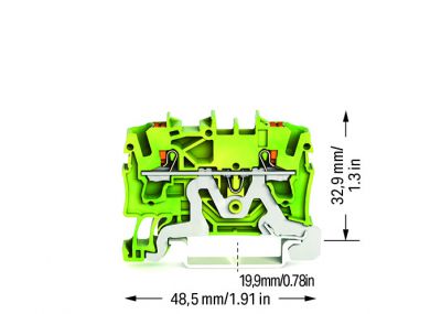 2-conductor ground terminal blockwith push-button 2.5 mm², green-yellow