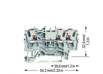 3-conductor through terminal blockwith push-button 2.5 mm², gray