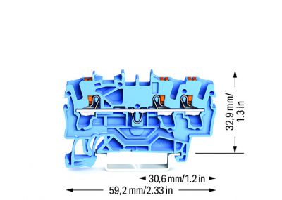 3-conductor through terminal blockwith push-button 2.5 mm², blue