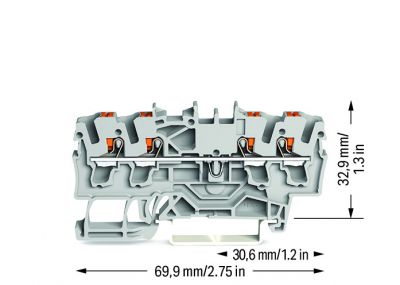 4-conductor through terminal blockwith push-button 2.5 mm², gray