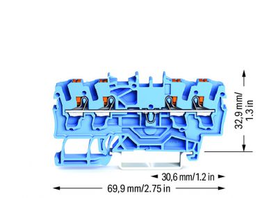 4-conductor through terminal blockwith push-button 2.5 mm², blue