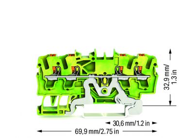 4-conductor ground terminal blockwith push-button 2.5 mm², green-yellow