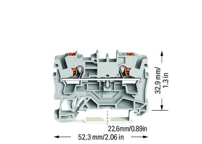 2-conductor through terminal blockwith push-button 4 mm², gray