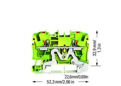 2-conductor ground terminal blockwith push-button 4 mm², green-yellow