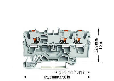 3-conductor through terminal blockwith push-button 4 mm², gray