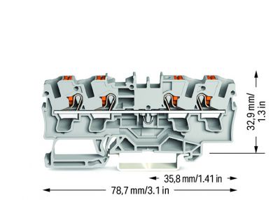 4-conductor through terminal blockwith push-button 4 mm², gray