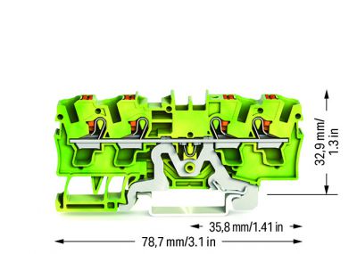 4-conductor ground terminal blockwith push-button 4 mm², green-yellow