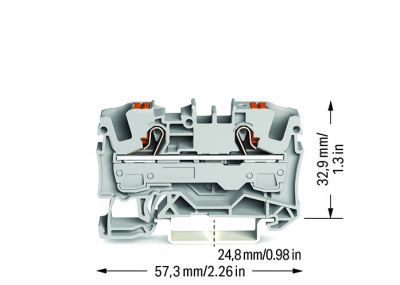 2-conductor through terminal blockwith push-button 6 mm², gray