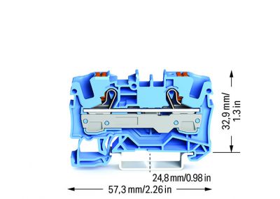 2-conductor through terminal blockwith push-button 6 mm², blue