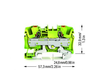 2-conductor ground terminal blockwith push-button 6 mm², green-yellow