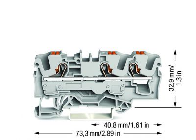 3-conductor through terminal blockwith push-button 6 mm², gray