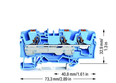 3-conductor through terminal blockwith push-button 6 mm², blue