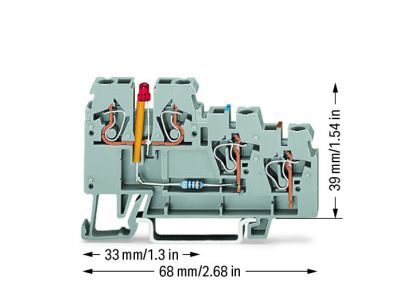 3-conductor sensor terminal blockLED (red) for PNP-(high-side) switching sensors, gray