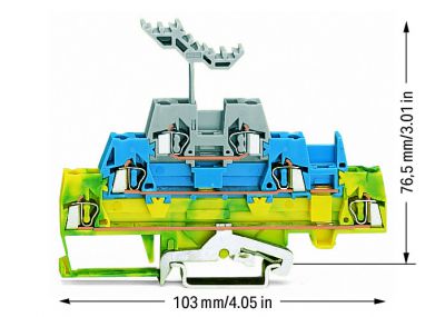 Triple-deck terminal blockGround cond./through/through block, green-yellow/blue/gray