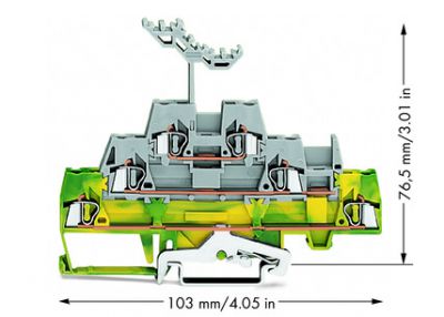 Triple-deck terminal blockGround cond./through/through block, green-yellow/gray/gray