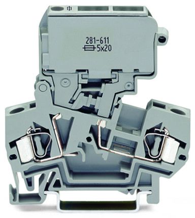 2-conductor fuse terminal blockwith pivoting fuse holder, gray