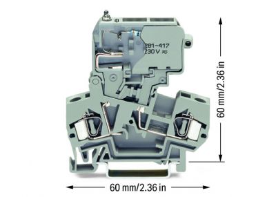 2-conductor fuse terminal blockwith pivoting fuse holder, gray