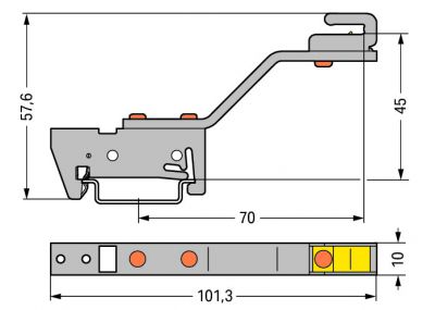 Busbar carrierfor busbars Cu 10 mm x 3 mm single side, angled, gray